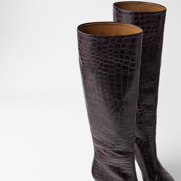 ZARA 100% LEATHER ANIMAL PRINT KNEE HIGH STILETTO BOOTS NEW & TAGS US 6.5 EUR 37 - Picture 5 of 7